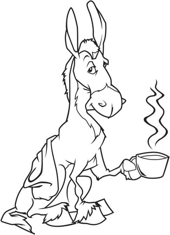 Donkey With Coffee  Coloring Page